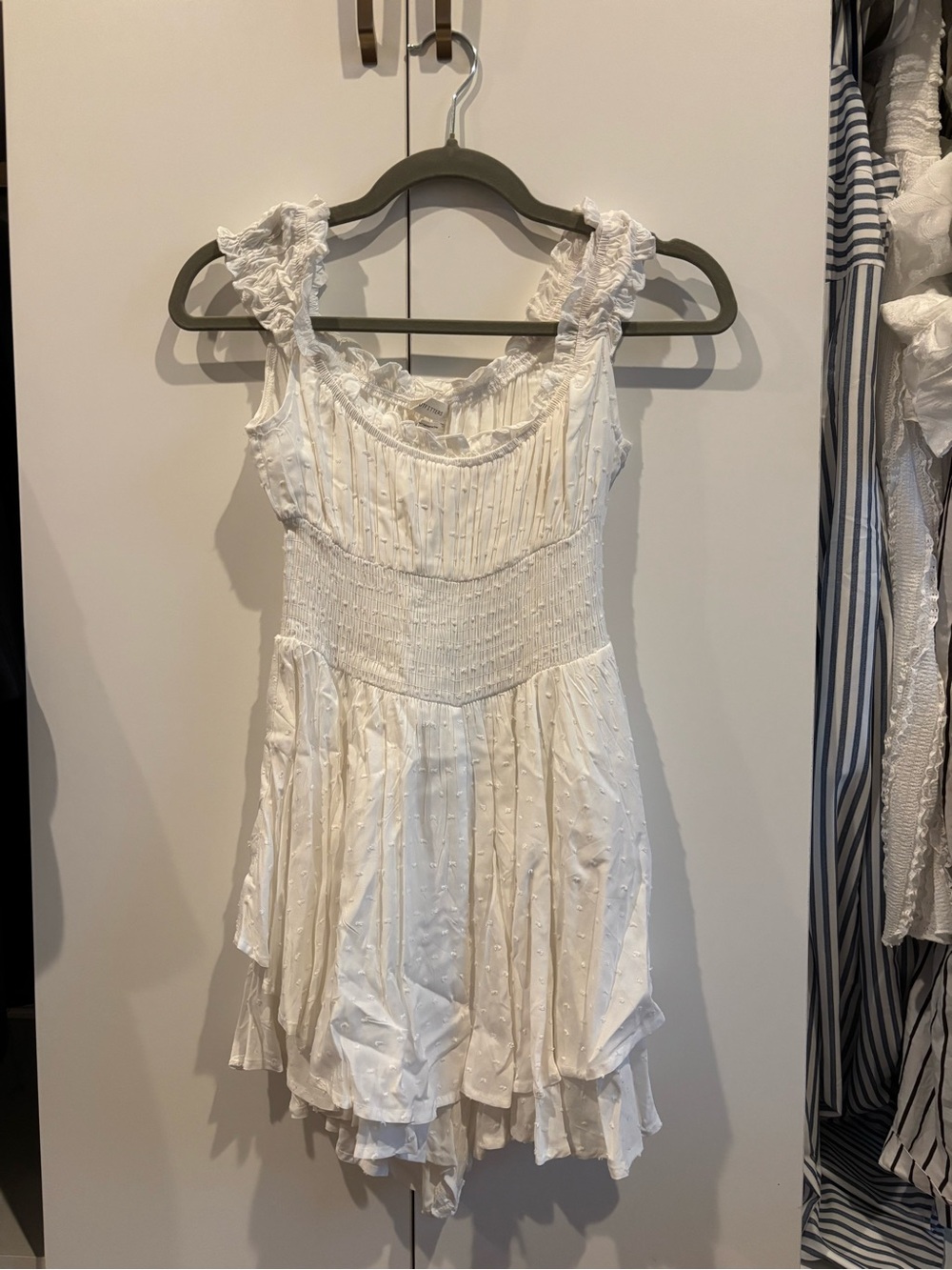 Urban Outfitters White Textured Ruffle Romper